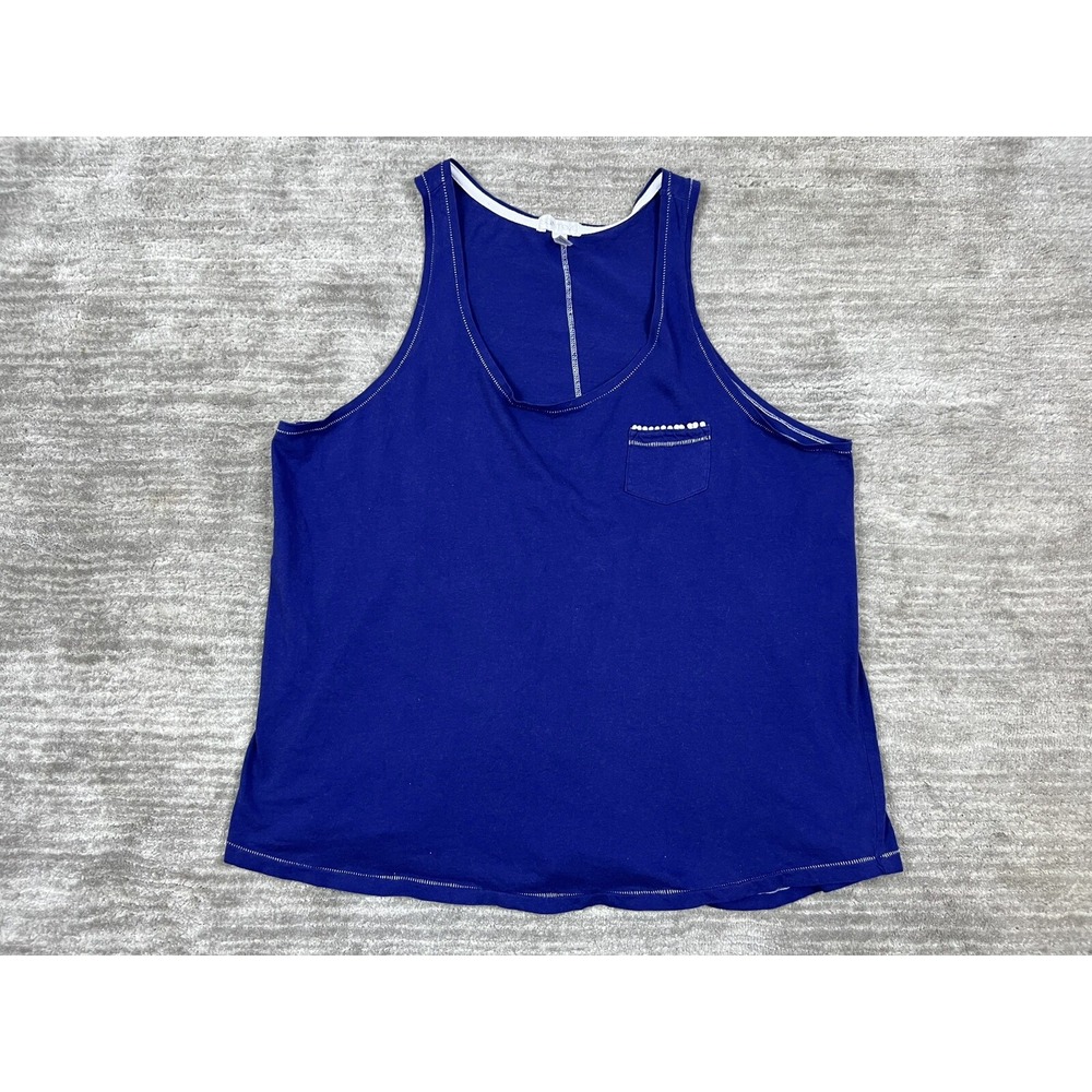 Saint Eve Tank Top Womens XL Blue Pocket Scoop Neck Contrast Stitching Cotton